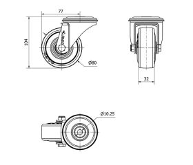 R.GIR.AGUJERO M10 20ZVL80-PGAN POLIAMIX-GOMA GRIS EJE LISO