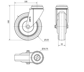 R.GIR.AGUJERO M10 20BHA125CP-PPIA POLIAMIX-POLIUR.ROJO EJE LISO