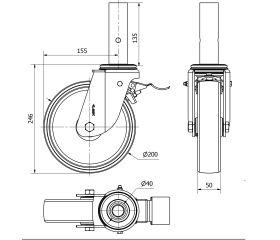 R.GIR.ANDAMIO FRENO 30TVAFD200-TN NYLON BLANCO EJE LISO