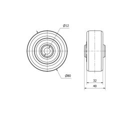 RUEDA POL80-12-40 NUCLEO POLIAMIX BLANCO Y BANDA POLIUR.MARRON LISO