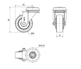 R.GIR.AGUJERO M10 20BH60CP-PPIA POLIAMIX-POLIUR.ROJO EJE LISO