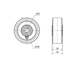 RUEDA AUB100-15-40 NUCLEO ALUMINIO Y BANDA POLIUR.NARANJA EJE BOLAS