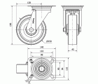 R.GIR.PLACA INOX.10ZVI150-FT NYLON BLANCO EXTRAFUERTE EJE LISO