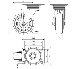 R.GIR.PLACA CROMADA 10A100CP-PGAISB (AH GRANDES) GOMA GRIS EJE BOLAS