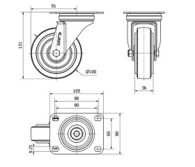 R.GIR.PLACA 10ZVL100-PGMR POLIAMIX-GOMA AZUL EJE RODILLOS