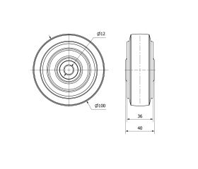 RUEDA PGMR100-12-40 NUCLEO POLIAMIX Y BANDA GOMA AZUL EJE RODILLOS