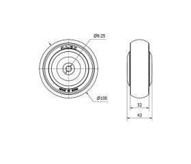RUEDA PGAISB100CP-8-43 NUCLEO POLIAMIX Y BANDA GOMA GRIS EJE BOLAS
