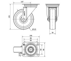 R.GIR.PLACA INOX.10ZVI125-UTRI POLIAMIX BLANCO EJE RODILLOS