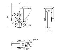 R.GIR.AGUJERO M10 20BH80CP-PGISB POLIAMIX-GOMA GRIS EJE BOLAS