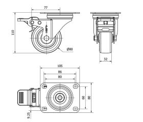 R.GIR.PLACA FRENO 10ZVLFD80-POA POLIAMIX BLANCO-POLIUR.AZUL EJE LISO