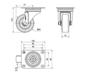 R.GIR.PLACA INOX.10ZVLI80-POA POLIAMIX BLANCO-POLIUR.AZUL EJE LISO