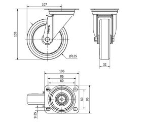 R.GIR.PLACA INOX.10ZVI125-POA POLIAMIX BLANCO-POLIUR.AZUL EJE LISO