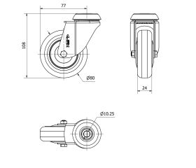 R.GIR.AGUJERO M10 INOX.20BHI80CP-PGI POLIAMIX-GOMA GRIS EJE LISO