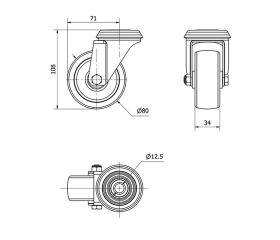 R.GIR.AGUJERO M12 INOX.20ZLI80-UT POLIAMIX BLANCO EJE LISO