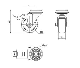 R.GIR.AGUJERO M12 FRENO INOX.20ZLIFD80-UT POLIAMIX BLANCO EJE LISO