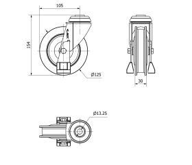 R.GIR.AGUJERO M12 C/PATAS 20MM125-MEB POLIUR.GRIS ACANALADA BOLAS