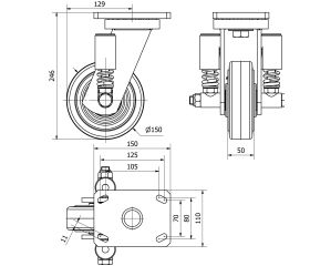 R.GIR.PLACA 10HLSE150-HGB SUSPENSION GOMA NEGRA NATURAL EJE BOLAS