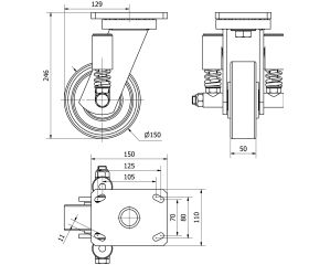 R.GIR.PLACA 10HLSE150-HUB SUSPENSION HIERRO-POLIUR.NARANJA EJE BOLAS