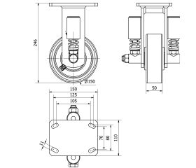 R.FIJA 17HLSE150-HUB SUSPENSION HIERRO-POLIUR.NARANJA EJE BOLAS