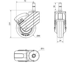 R.GIR.ESPIGA LISA M11x30 AZUL 30HP80CP-PGI POLIAMIX-GOMA NEGRA LISO