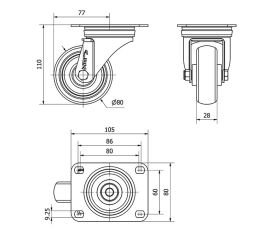 R.GIR.PLACA 10ZVL80-PGZN POLIAMIX-GOMA GRIS INYECT.EJE LISO