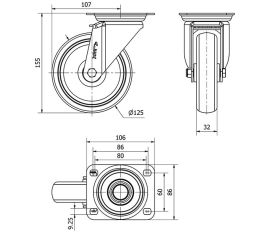 R.GIR.PLACA 10ZV125-PGZN POLIAMIX-GOMA GRIS INYECT.EJE LISO