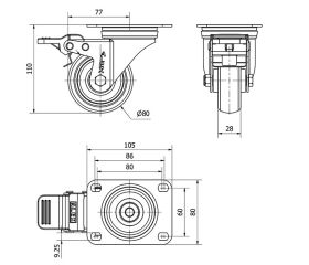 R.GIR.PLACA FRENO 10ZVLFD80-PGZN POLIAMIX-GOMA GRIS INYECT.EJE LISO