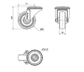 R.GIR.AGUJERO M10 20ZVL80-PGZN POLIAMIX-GOMA GRIS INYECT.EJE LISO