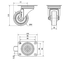 R.GIR.PLACA INOX.10ZVLI80-PGZN POLIAMIX-GOMA GRIS INYECT.EJE LISO