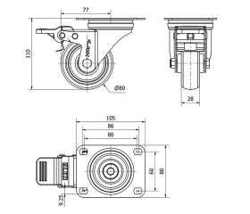 R.GIR.PLACA FR.INOX.10ZVLIFD80-PGZN POLIAMIX-GOMA GRIS INYECT.LISO