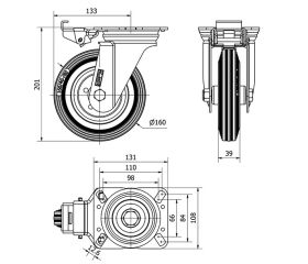 R.GIR.PLACA MEC.DIR.10ZVMD160-BSR METALICO-GOMA NEGRA EJE RODILLOS
