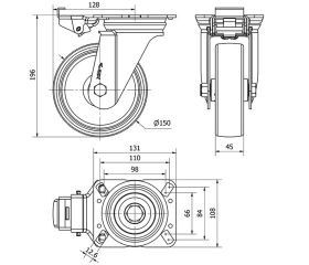 R.GIR.PLACA MEC.DIR.10ZVMD150-UT POLIAMIX BLANCO EJE LISO
