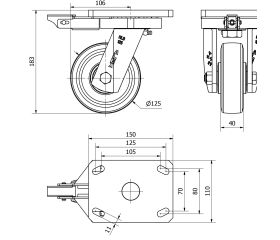 R.GIR.PLACA MEC.DIR.10HLBMD125-DEB ALUMINIO-GOMA NEGRA ELASTICA BOL.