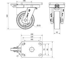R.GIR.PLACA MEC.DIR.10HLBMD125-PO NYLON BLANCO-POLIUR.ROJO EJE LISO