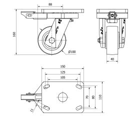 R.GIR.PLACA MEC.DIR.10HLBMD100-HUB HIERRO-POLIUR.NARANJA EJE BOLAS