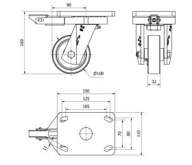 R.GIR.PLACA MEC.DIR.10HLBMD100-FT NYLON BLANCO EXTRAFUERTE EJE LISO