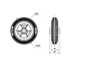 RUEDA PSN160-20-58 NUCLEO POLIAMIX Y BANDA GOMA GRIS EJE LISO