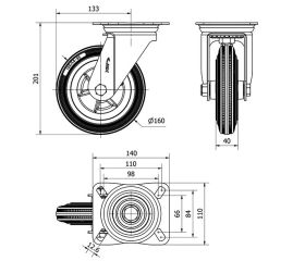 R.GIR.PLACA INOX.10ZVI160-PSN POLIAMIX-GOMA GRIS EJE LISO