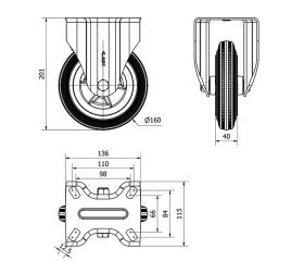 R.FIJA INOX.17ZVI160-PSN POLIAMIX-GOMA GRIS EJE LISO