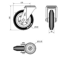 R.GIR.AGUJERO M12 INOX.20ZVI160-PSN POLIAMIX-GOMA GRIS EJE LISO