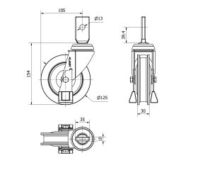 R.GIR.ESPIGA PLANA C/PATAS 32MM125-MEB POLIUR.GRIS ACANALADA BOLAS