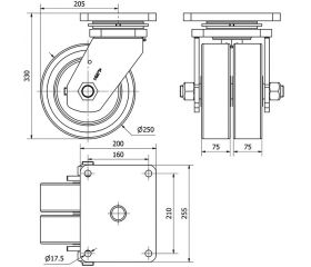 R.GIR.PLACA 10HLR250-HUB HIERRO-POLIUR.NARANJA(DOBLE) EJE BOLAS