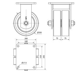 R.FIJA 17HLR250-HUB HIERRO-POLIUR.NARANJA(DOBLE) EJE BOLAS