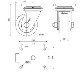 R.GIR.PLACA 10HLR200-NFB NYLON FUNDIDO EJE BOLAS