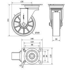 R.GIR.PLACA 10TV160-AUB ALUMINIO-POLIUR.NARANJA EJE BOLAS