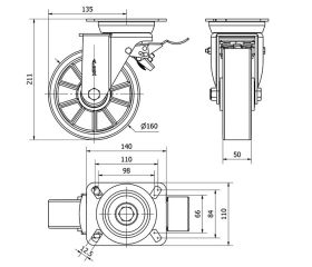 R.GIR.PLACA FRENO 10TVFD160-AUB ALUMINIO-POLIUR.NARANJA EJE BOLAS