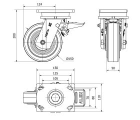 R.GIR.PLACA FRENO 10SLRFD150-HGB HIERRO-GOMA NEGRA NATURAL EJE BOLAS