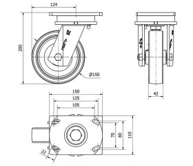 R.GIR.PLACA 10SLR150-PO NYLON BLANCO-POLIUR.ROJO EJE LISO