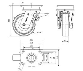 R.GIR.PLACA FRENO 10SLRFD150-PO NYLON BLANCO-POLIUR.ROJO EJE LISO