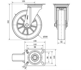 R.GIR.PLACA 10ZV200-AUGB ALUMINIO-POLIUR.VERDE EJE BOLAS